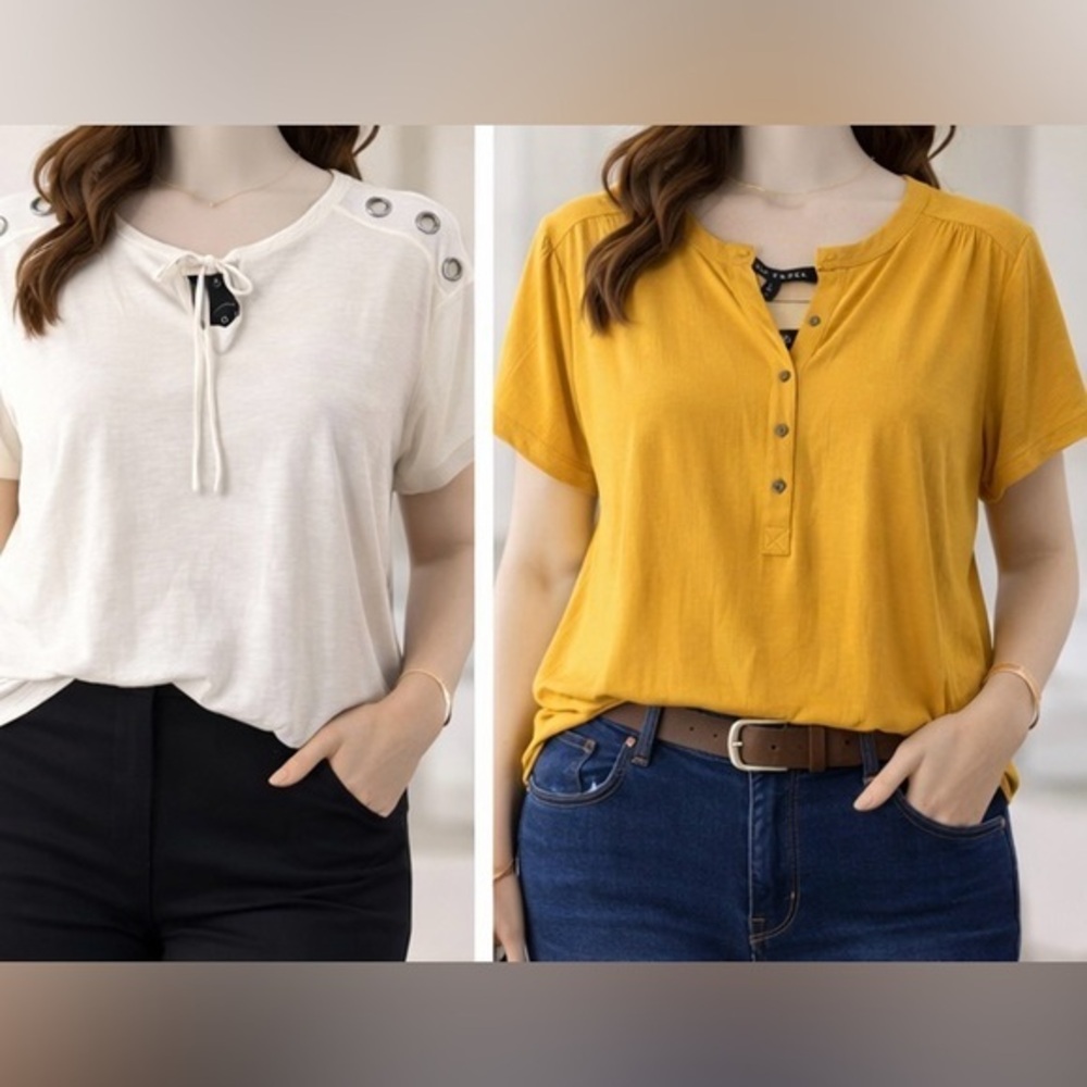 Women's bundle mustard and white Tshirts new with tag xl - Picture 1 of 9